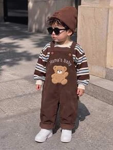 SHEIN Baby Boy Woven Bear Patch Casual Overall Autumn Winter Jumpsuit - Multicolor - View 8