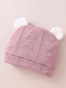 Baby Girls' Padded Pastel Pink Heart Graphic Long Sleeve Footed Jumpsuit With Hat Set, Fall Autumn/Winter Fleece Lined Crew Neck Solid 2pcs Soft - Dusty Pink - View 6