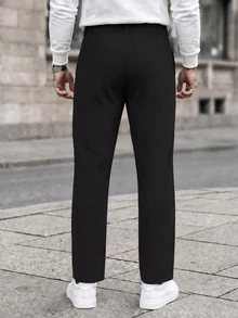 Manfinity CasualCool Men's Mature Casual Solid Black Straight Leg Pants, Perfect Holiday Gift Choice - Black - View 2