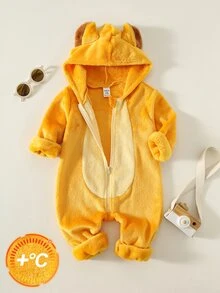 SHEIN Baby Boy Colorblock Thermal Lined Thick Hooded Long Sleeve One-Piece Pants, Versatile And Comfortable - Multicolor - View 3