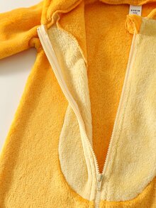 SHEIN Baby Boy Colorblock Thermal Lined Thick Hooded Long Sleeve One-Piece Pants, Versatile And Comfortable - Multicolor - View 6