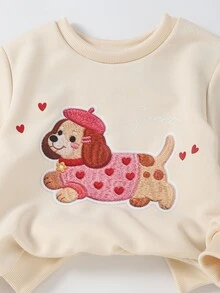 SHEIN 2pcs Toddler Girls Sweet Cool Animal Patch Graphic Crew Neck Drop Shoulder Long Sleeve Sweatshirt & Pink Leopard Print Flare Pants Fall Set - Pink - View 3