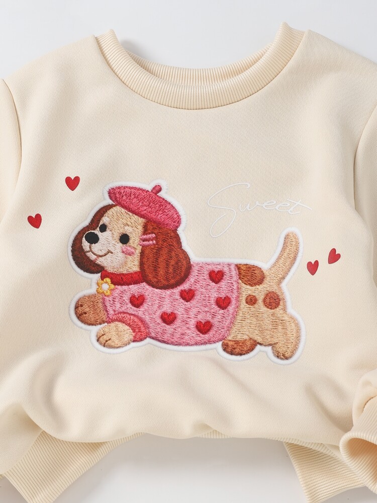 SHEIN 2pcs Toddler Girl Sweatshirt Pants Cute Beige Pink Cartoon Long Sleeve Crew Neck Regular Fit Cozy Fall Princess Kids Girls Holiday Winter Casual Daily - Pink - View 3