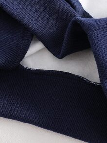SHEIN 2pcs Toddler Boy Polo Sweatshirt Jogger Pants Cute Navy Blue White Bear Graphic Ribbed Long Sleeve Collared Birthday Party Spring Outdoor Elastic - Blue - View 5