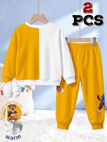SHEIN | PAW Patrol Baby Boys 2pcs Cartoon Graphic Print Colorblock Crew Neck Long Sleeve Sweatshirt And Sweatpants Set - Multicolor - View 2