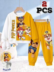 SHEIN | PAW Patrol Baby Boys 2pcs Cartoon Graphic Print Colorblock Crew Neck Long Sleeve Sweatshirt And Sweatpants Set - Multicolor - View 3