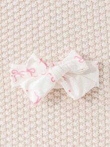 SHEIN Newborn 1pc White Round Neck Long Sleeve Loose Bow Jumpsuit With Button Front & Zip, Cute Fall Winter - White - View 7