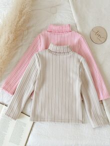 SHEIN Young Girl Young Girl Young Girl Young Girls Ribbed Knit Turtleneck Sweaters Winter Day Back To School Pcs - Multicolor - View 8