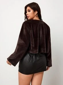 Enliva Plus Size Women's Elegant Faux Fur Cropped Coat Open Front Long Sleeve Jacket For Party Formal Club New Year Christmas Evening Wear Winter - Brown - View 2