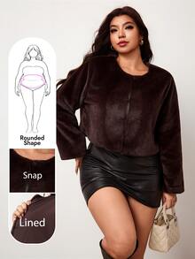 Enliva Plus Size Women's Elegant Faux Fur Cropped Coat Open Front Long Sleeve Jacket For Party Formal Club New Year Christmas Evening Wear Winter - Brown - View 8