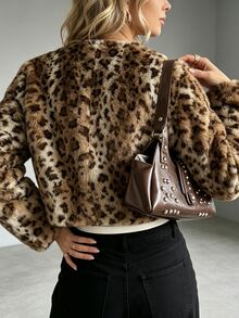 SHEIN معطف فرو صناعي بطبعة نمر بأكمام طويلة جديد للخريف/الشتاء للنساء - متعدد الألوان - مشاهدة 2