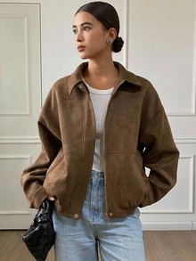 DAZY Autumn/Winter New Loose Casual Brown Short Jacket Outerwear - Brown - View 8