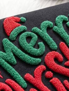 Manfinity Homme كنزة رياضية للجنسين بطبعة حروف ثلاثية الأبعاد Merry Christmas، بقصة فضفاضة، سوداء، بلوزة علوية للعطلات - الأسود - مشاهدة 7