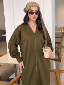 Solavon Yoga Loose Fit Long Cover Up Air Layer Cover-Up Sports Jacket - Army Green - View 5