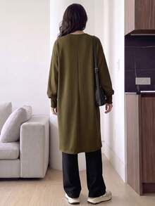 Solavon Yoga Loose Fit Long Cover Up Air Layer Cover-Up Sports Jacket - Army Green - View 7