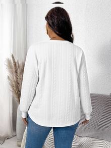 SHEIN LUNE Plus Size White Textured Sweatshirt, Thick Material, Suitable For Autumn/Winter - White - View 2