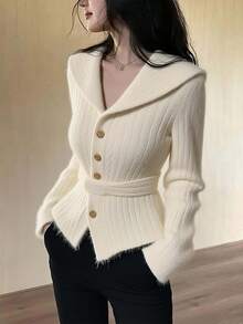 Yumoku Women's French Style Button Long Sleeve Knit Cardigan Christmas Sweater Fall Clothes For Women Winter Outfit For Women - Apricot - View 1