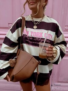 SuriyaCove Women's Autumn/Winter Basic Striped Colorblock Patchwork Round Neck Long Sleeve Top Suitable For Back To School, Travel, Street Style And Casual Occasions - Multicolor - View 3