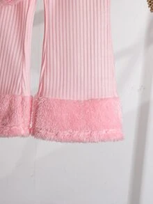 SHEIN YOUNG GIRLS Cute Pink Floral Print Plush Mock Neck Poncho Top & Fuzzy Trim Flare Pants 2-Piece Set Fall/Winter Casual Outfit - Pink - View 10