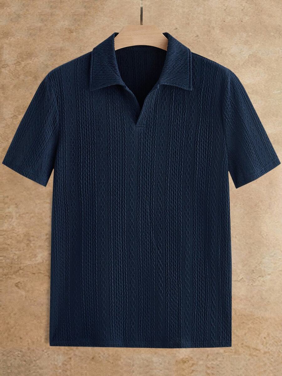 HIMLAND Men's Solid Color Short Sleeve Polo Shirt Halloween Christmas Winter Party Autumn - Navy Blue - View 1