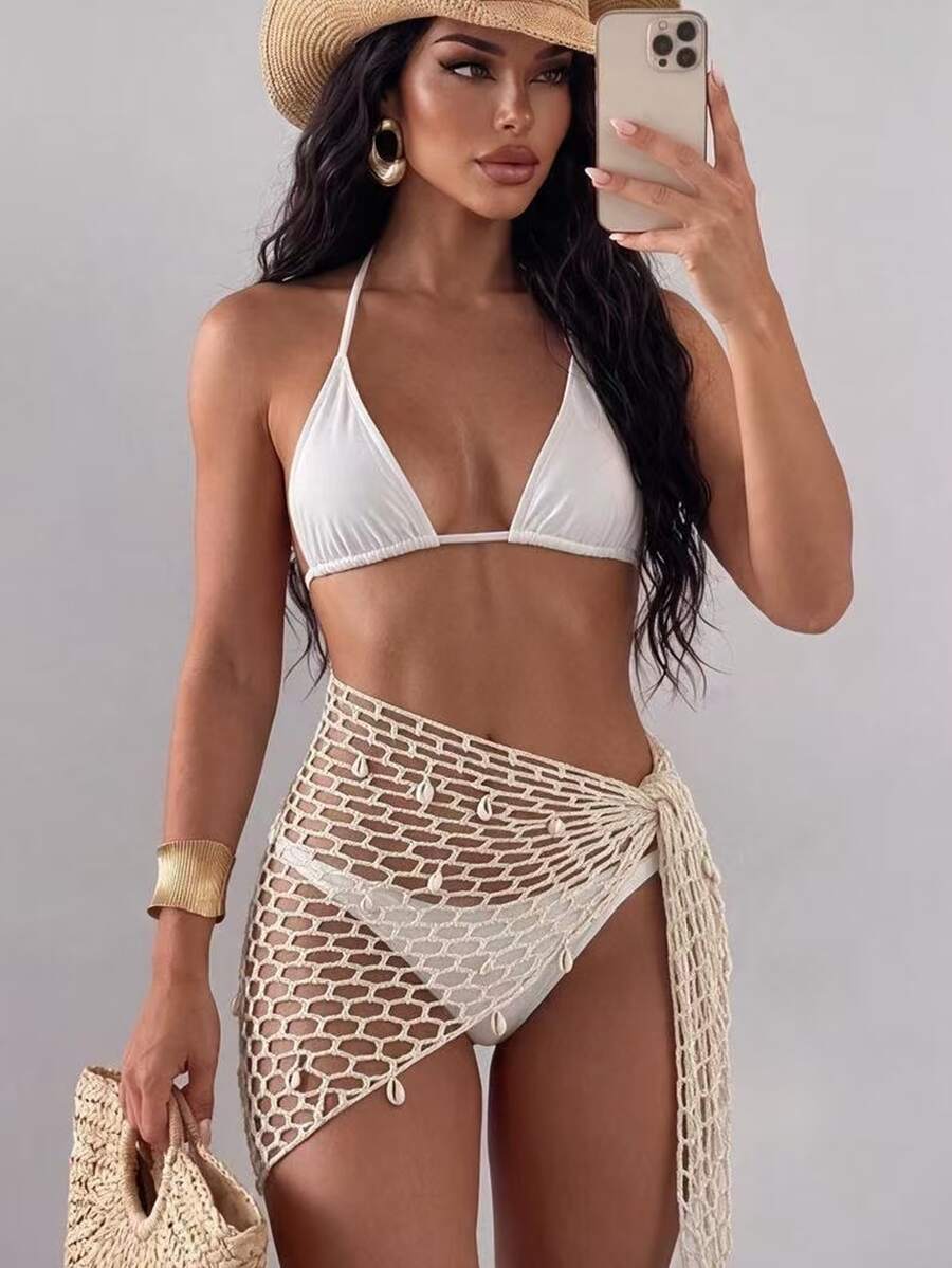 SHEIN Swim 1 قطعة تنورة كروشيه جانبية معقودة