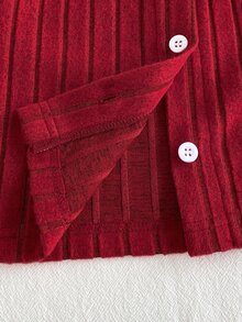 SHEIN Toddler Baby Set Girls 2 Piece Coat Set Cherry Embroidered Ribbed Knit Button Cardigan And Elastic Waist Denim Pants,Cute Casual Outfit For Fall - Red - View 7