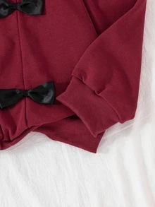 SHEIN طقم ملابس رياضية كاجوال للفتيات المراهقات بقطعتين، ملابس علوية سويت شيرت بفيونكة وزيادة كتف منسدل مع بنطال رياضي، 60% قطن، لون سادة - عنابي اللون - مشاهدة 7