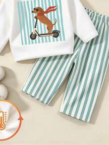Baby Boys' Sweatshirt Set, CUTE DOG Print Sleeves And Long Pant, Printed Designsround Neck, Family Matching White Green Funny,Christmas Birthday - Multicolor - View 4