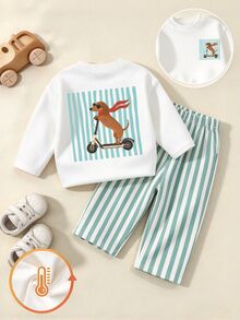 Baby Boys' Sweatshirt Set, CUTE DOG Print Sleeves And Long Pant, Printed Designsround Neck, Family Matching White Green Funny,Christmas Birthday - Multicolor - View 2