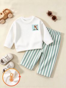 Baby Boys' Sweatshirt Set, CUTE DOG Print Sleeves And Long Pant, Printed Designsround Neck, Family Matching White Green Funny,Christmas Birthday - Multicolor - View 5