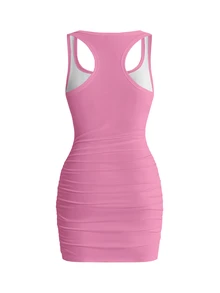 ROMWE Grunge Punk Dark Punk Letter Print Sexy Dress - Pink - View 7