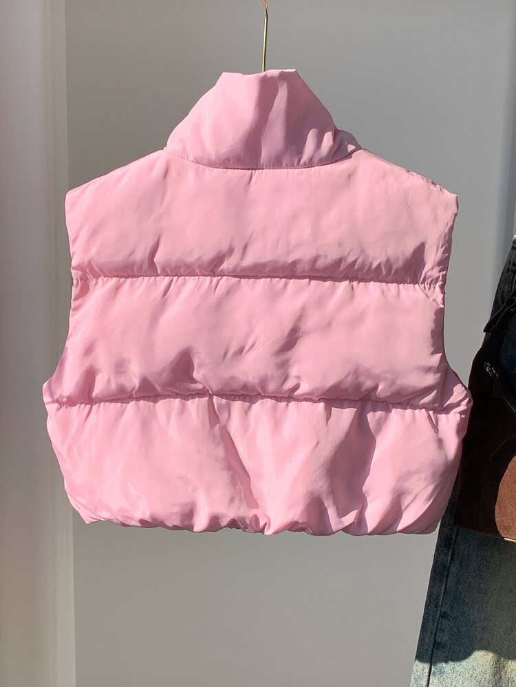 CovetEZ Women's Solid Color Zip-Front Short Padded Vest Jacket, Winter - Pink - View 3
