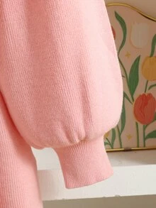 SHEIN Tween Girl Pink Pullover Sweater Set, Bow , Sweater + Skirt Set, Suitable For Autumn/Winter, Holiday Party, Casual Wear - Pink - View 4