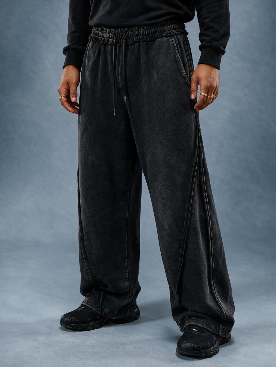 AXEPEAK Men's Casual Vacation Loose Comfortable College Style Versatile Sweatpants - Black - View 1