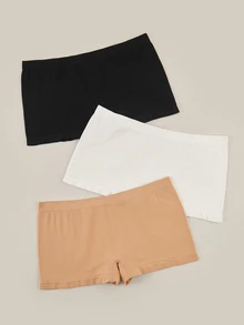 Bralution Women's Casual Comfy Knitted Fabric Plain Medium Stretch Boyshorts Multi-Color 3 Packs - Black - View 13
