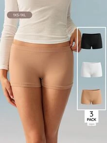 Bralution Women's Casual Comfy Knitted Fabric Plain Medium Stretch Boyshorts Multi-Color 3 Packs - Black - View 3