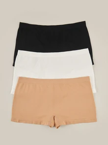 Bralution Women's Casual Comfy Knitted Fabric Plain Medium Stretch Boyshorts Multi-Color 3 Packs - Black - View 10