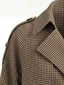 SHEIN Teen Girls Teen Girl Casual Daily Minimalist Plaid Collar Jacket, Autumn/Winter - Brown - View 3