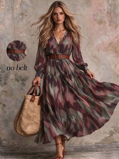 SHEIN فستان ملابس شتوية للنساء، فستان مطبوع للنساء، فستان ملابس خروج كاجوال للنساء، فستان بأسلوب فرنسي للنساء، فستان ملابس تنقل للنساء