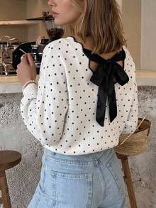 Serisse Women's Sweet Elegant Polka Dot Long Sleeve Sweater For Date Fall/Winter Elegant Formal Luxury Business Chic Basic Christmas Back To School - Apricot - View 5