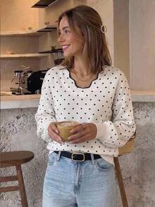 Serisse Women's Sweet Elegant Polka Dot Long Sleeve Sweater For Date Fall/Winter Elegant Formal Luxury Business Chic Basic Christmas Back To School - Apricot - View 2