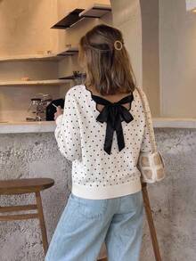 Serisse Women's Sweet Elegant Polka Dot Long Sleeve Sweater For Date Fall/Winter Elegant Formal Luxury Business Chic Basic Christmas Back To School - Apricot - View 3