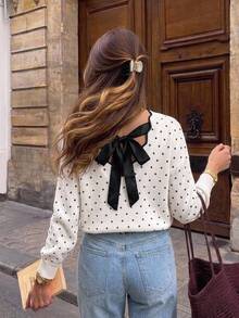 Serisse Women's Sweet Elegant Polka Dot Long Sleeve Sweater For Date Fall/Winter Elegant Formal Luxury Business Chic Basic Christmas Back To School - Apricot - View 4