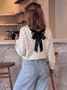 Serisse Women's Sweet Elegant Polka Dot Long Sleeve Sweater For Date Fall/Winter Elegant Formal Luxury Business Chic Basic Christmas Back To School - Apricot - View 1