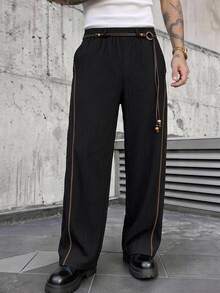 Manfinity CasualKnits Men's Casual Outdoor Pants With Pockets For Daily Wear - Black - View 2