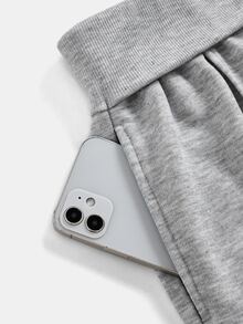 SHEIN Teen Girl Teen Girls Grey Low-Rise, Turn-Up Waistband, Versatile Casual Loose-Fitting Sweatpants, Perfect For Autumn,Sweat Pants ,Winter - Grey - View 5