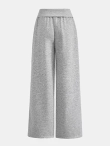 SHEIN Teen Girl Teen Girls Grey Low-Rise, Turn-Up Waistband, Versatile Casual Loose-Fitting Sweatpants, Perfect For Autumn,Sweat Pants ,Winter - Grey - View 2