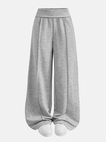 SHEIN Teen Girl Teen Girls Grey Low-Rise, Turn-Up Waistband, Versatile Casual Loose-Fitting Sweatpants, Perfect For Autumn,Sweat Pants ,Winter - Grey - View 4