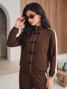 Rue Lumi Women's Colorblock Long Sleeve Top And Pants Casual Daily Workout Set Lounge Traveling Winter Clothes - Brown - View 3