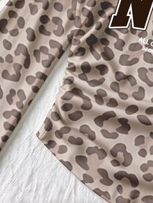 Tween Girls 2 Pcs Taupe Leopard Print Long Sleeve T-Shirt & Wide Leg Pants Set, Casual Daily Wear, Winter Outfits - Multicolor - View 6